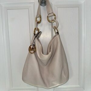 Michael Kors Pebbled Leather Shoulder Bag | Cream | Gold Hardware
